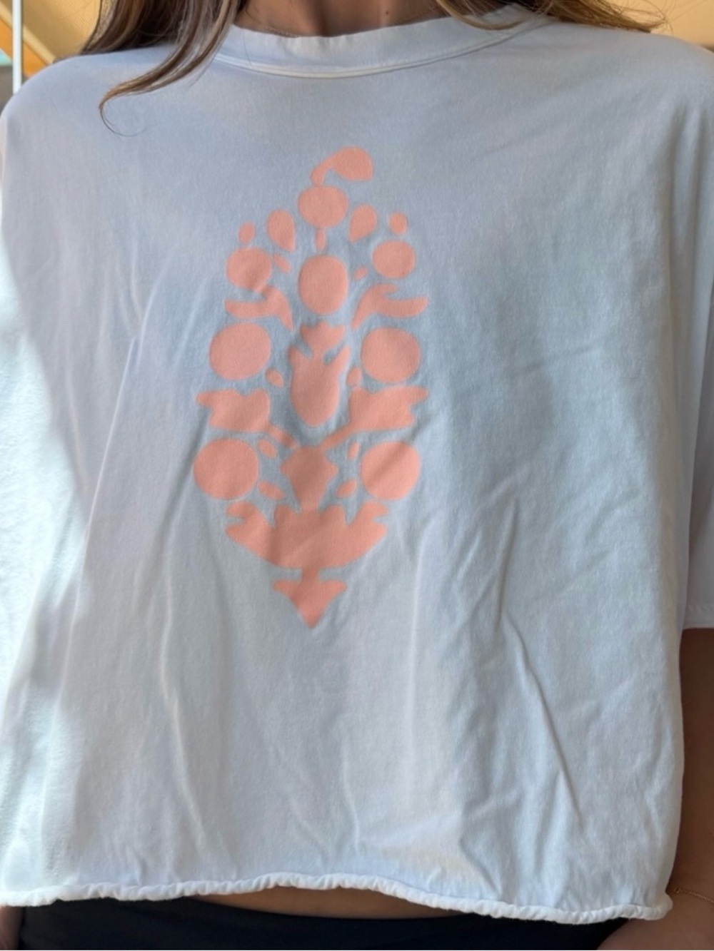 Free People White Crop Top with Peach Graphic